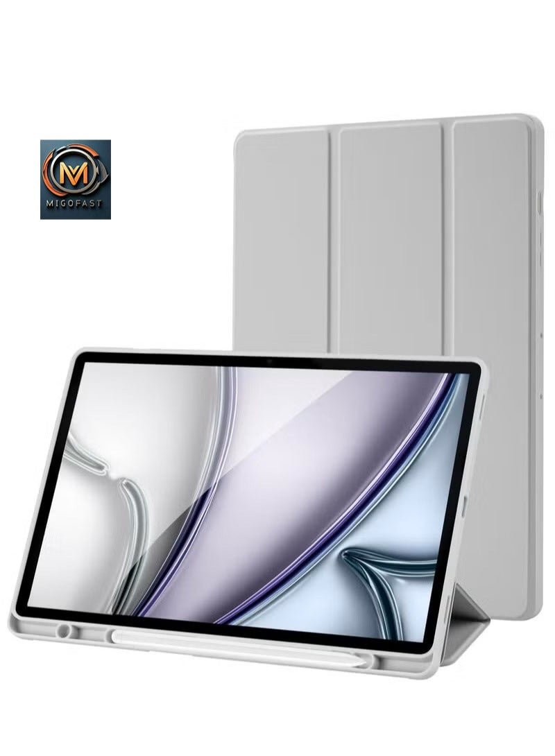 ميجوفاست جراب Samsung Galaxy Tab S10Fe / S9Fe مع حامل قلم S، جراب واقٍ ذكي بحامل ثلاثي الطيات مع ظهر ناعم من مادة TPU، غطاء بخاصية السكون/التنشيط التلقائي لجراب Samsung Galaxy Tab S10 Fe / S9Fe، رمادي فضي - Image 1