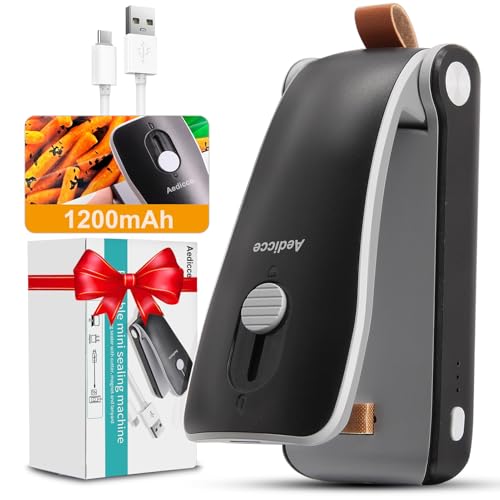 Aedicce Mini Bag Sealer, USB Rechargeable Chip Bag Sealer Heat Seal, 2 in 1 Bag Sealer Heat Seal with Cutter, Portable Bag Resealer for Plastic Bags Snacks & Food Storage(Black) - Image 1