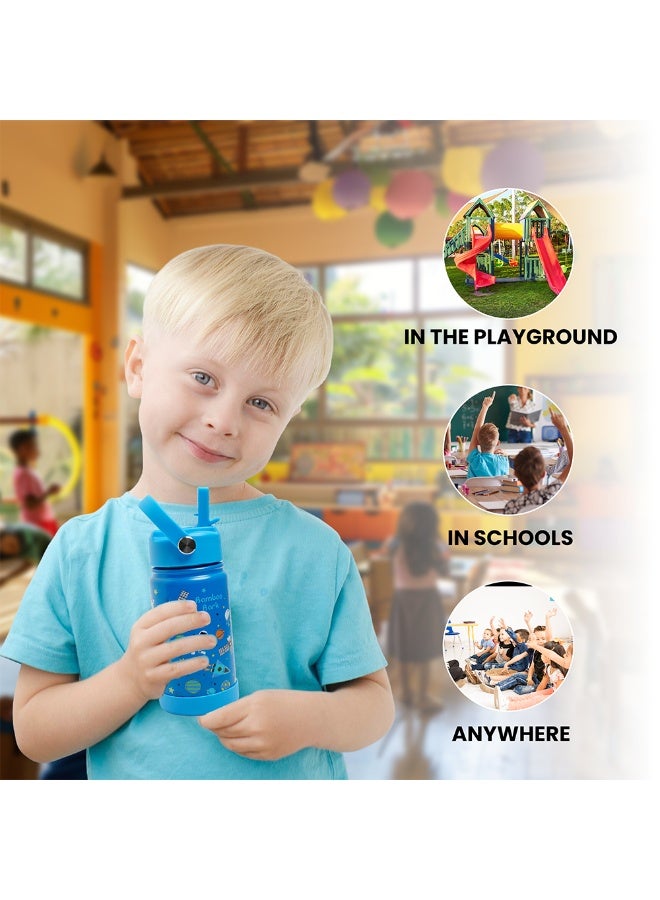 Bamboo Bark Astro-Space Insulated Water Bottle with Straw & Handle – Stainless Steel Double Wall Thermos Flask for Hot & Cold Water, Leak-Proof & Reusable Kids Water Bottle - Image 5