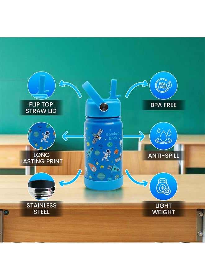 Bamboo Bark Astro-Space Insulated Water Bottle with Straw & Handle – Stainless Steel Double Wall Thermos Flask for Hot & Cold Water, Leak-Proof & Reusable Kids Water Bottle - Image 2