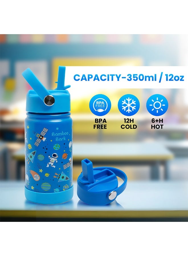 Bamboo Bark Astro-Space Insulated Water Bottle with Straw & Handle – Stainless Steel Double Wall Thermos Flask for Hot & Cold Water, Leak-Proof & Reusable Kids Water Bottle - Image 3