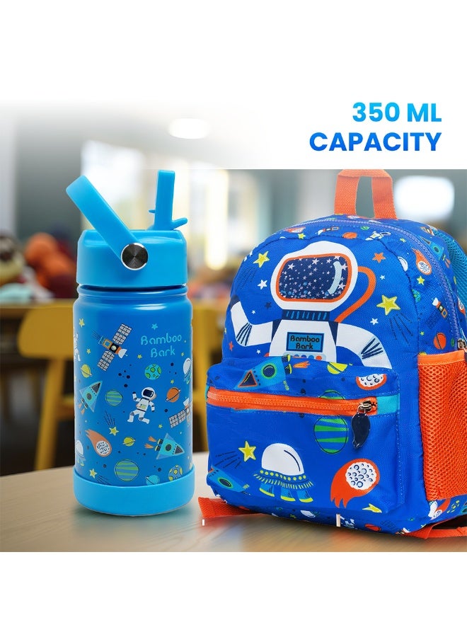 Bamboo Bark Astro-Space Insulated Water Bottle with Straw & Handle – Stainless Steel Double Wall Thermos Flask for Hot & Cold Water, Leak-Proof & Reusable Kids Water Bottle - Image 4