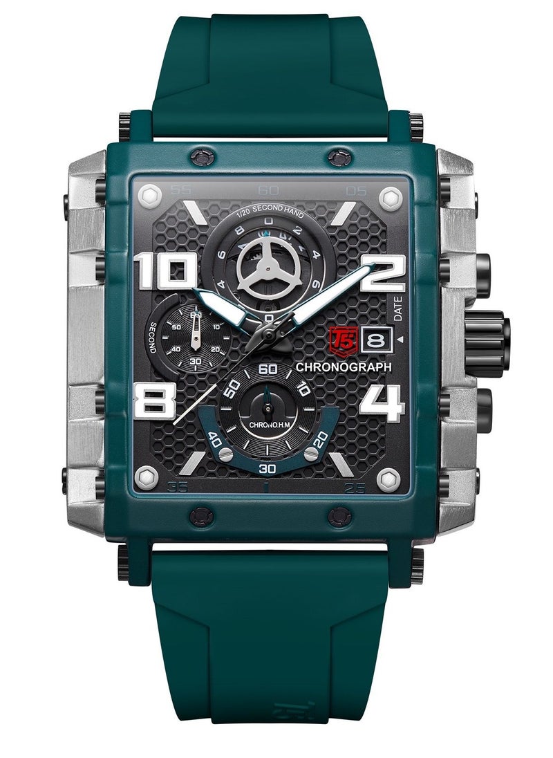 T5 - T5 Men's Chronograph Square Dial Silicone Strap Watch - Image 1