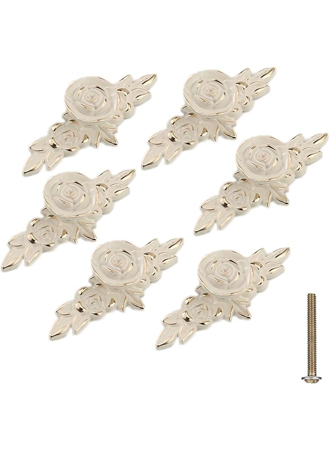 The Bros 6 Pack Rose Cabinet Knobs with Backplate, Vintage Kitchen Zinc Alloy Flower Drawer Pull Handles for Dresser - Image 1