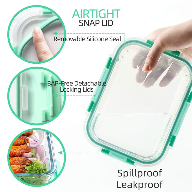 UMEIED 10 Pack Glass Food Storage Containers with Lids Leakproof  Airtight Glass Meal Prep Containers For Lunch  On The Go  Leftover  Dishwasher Safe - Image 3