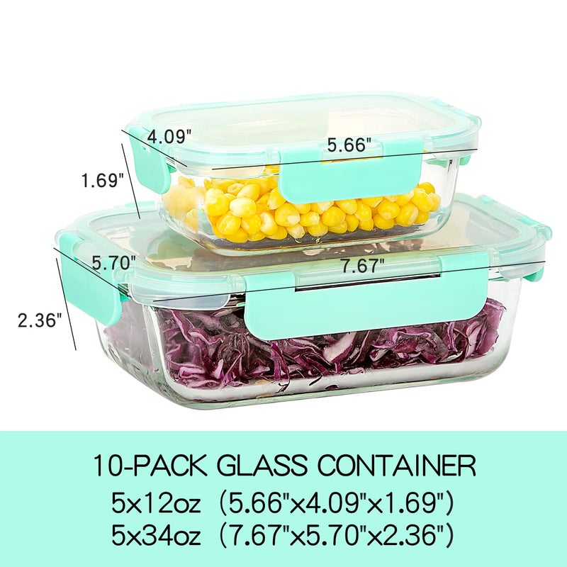 UMEIED 10 Pack Glass Food Storage Containers with Lids Leakproof  Airtight Glass Meal Prep Containers For Lunch  On The Go  Leftover  Dishwasher Safe - Image 2