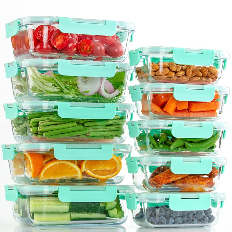 UMEIED 10 Pack Glass Food Storage Containers with Lids Leakproof  Airtight Glass Meal Prep Containers For Lunch  On The Go  Leftover  Dishwasher Safe - Image 1