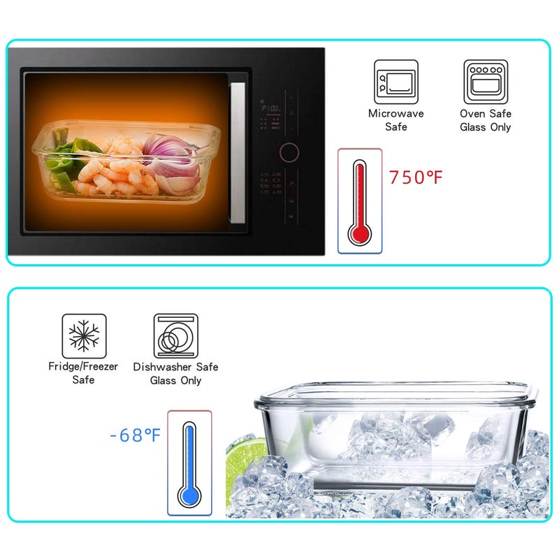 UMEIED 10 Pack Glass Food Storage Containers with Lids Leakproof  Airtight Glass Meal Prep Containers For Lunch  On The Go  Leftover  Dishwasher Safe - Image 4