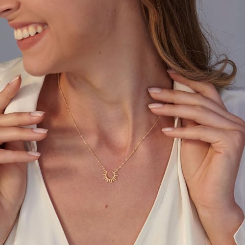 VRIUA Sun Necklace for Women 14k Gold Plated Sun Pendant Dainty Gold Necklace Minimalist Simple Jewelry - Image 5
