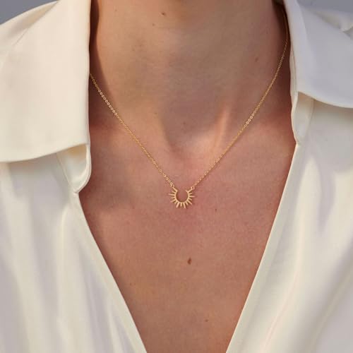 VRIUA Sun Necklace for Women 14k Gold Plated Sun Pendant Dainty Gold Necklace Minimalist Simple Jewelry - Image 3