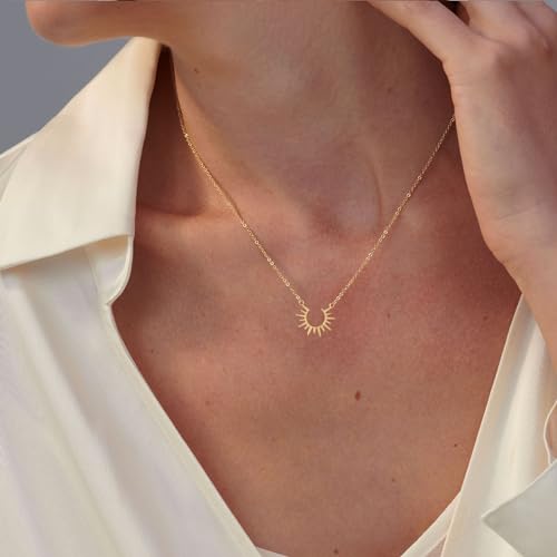 VRIUA Sun Necklace for Women 14k Gold Plated Sun Pendant Dainty Gold Necklace Minimalist Simple Jewelry - Image 2