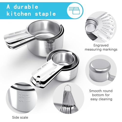 TILUCK Stainless Steel Measuring Cups Set,Kitchen Gadgets for Cooking & Baking,Set of 7 - Image 4