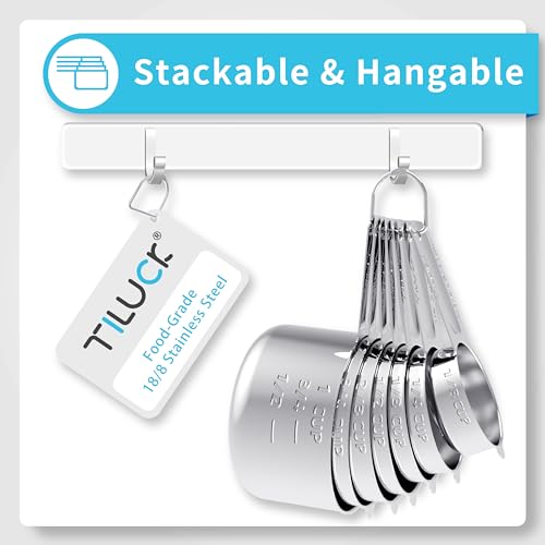 TILUCK Stainless Steel Measuring Cups Set,Kitchen Gadgets for Cooking & Baking,Set of 7 - Image 3