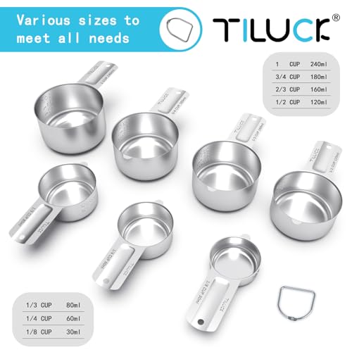 TILUCK Stainless Steel Measuring Cups Set,Kitchen Gadgets for Cooking & Baking,Set of 7 - Image 2