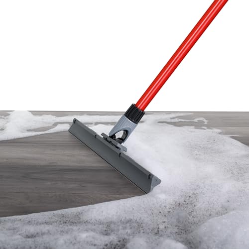 RAVMAG Heavy Duty Floor Squeegee for Concrete and Tile Floor - Silicone Squeegee Broom Floor Scrubber - Large Single Cast Rubber Blade Aluminum Long Handle 360° Swivel Joint - Garage Shower Window Cleaning - Image 1