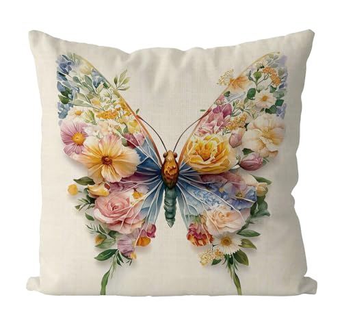 GAGEC Spring Pillow Covers 18x18 Inch Spring Decor Floral Butterfly Decorative Throw Pillow Covers Seasonal Holiday Cushion Case Farmhouse Home Sofa Living Room Decorations - Image 1