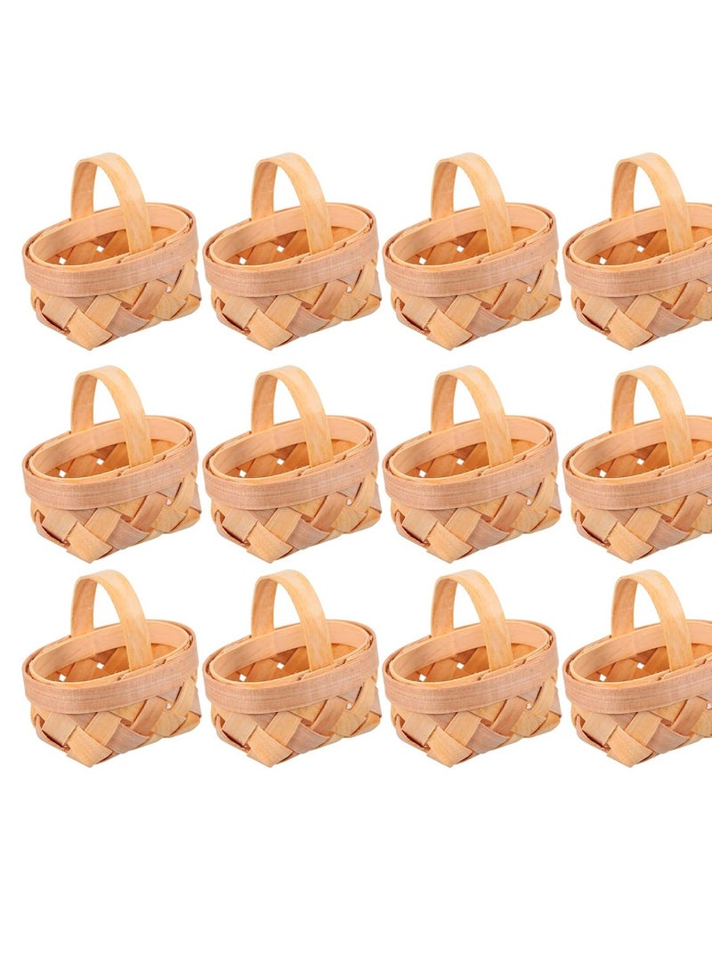 12 Pack Mini Woven Baskets with Handles, Miniature Picnic Baskets, Wood Woven Dollhouse Flower Basket, Suitable for Party Favors Crafts - Image 1