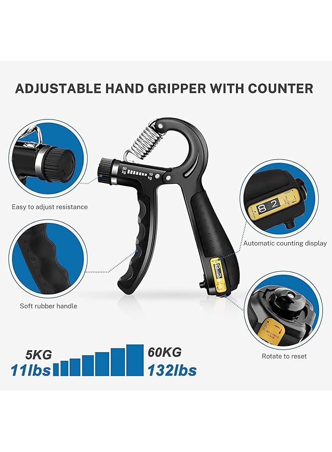 X spring 5 Pack Grip Strength Trainer Kit Hand Grip Strengthener with Counter Adjustable Hand Grip Exerciser Strengthener for Recovery Strength Training Wrist and Forearm Strengthener - Image 2