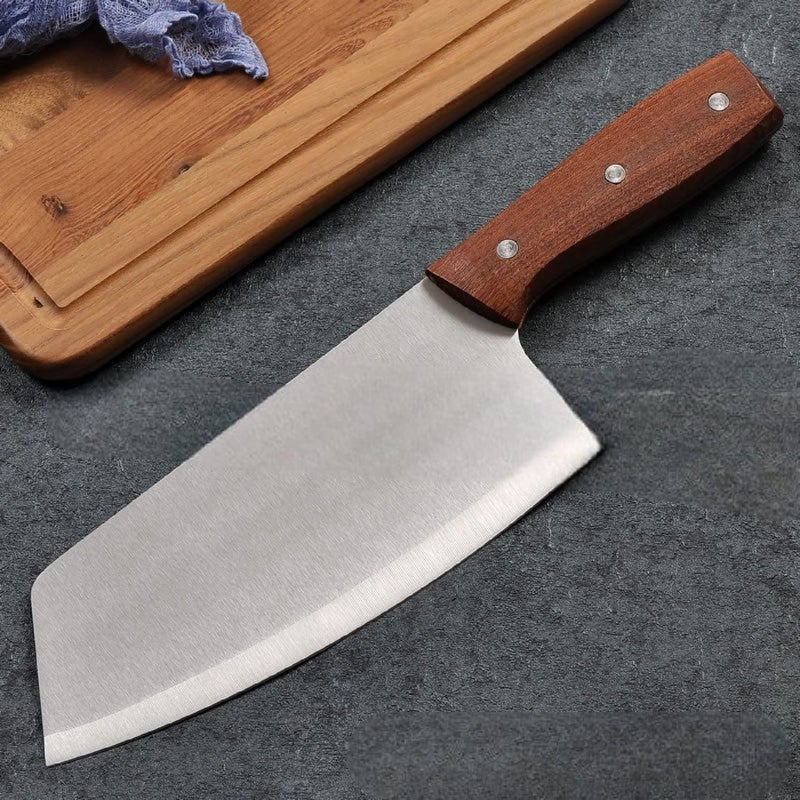 NAIDEV Chefs Knife Vegetable Meat Cleaver Stainless Steel Strong and Sharp Blade Pakkawood Non Slip Handle Silver Blade Wooden Handle - Image 2