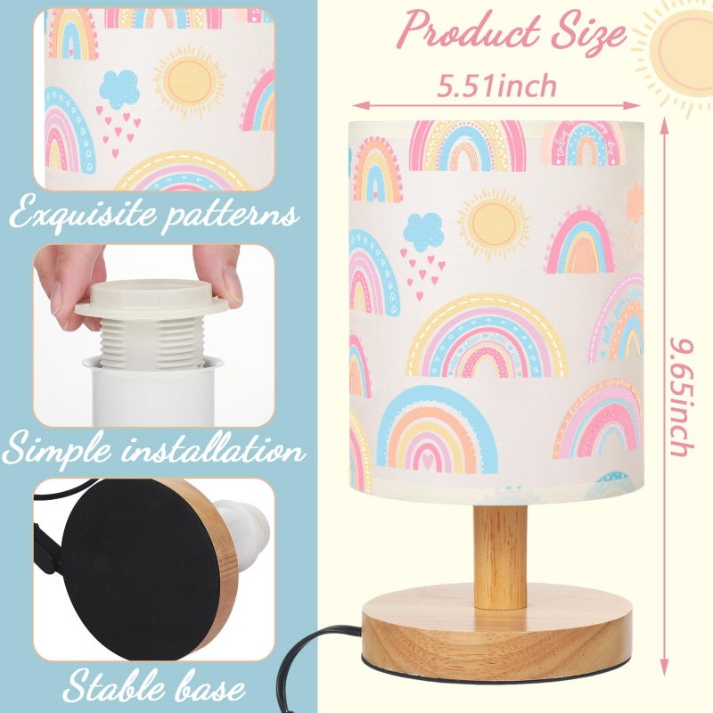 VIHOSE Rainbow Kids Table Lamp for Bedroom Kids Bedside Lamp with Linen Wooden Nightstand Cartoon Nursery Lampshade for Girls Boys Living Room - Image 3