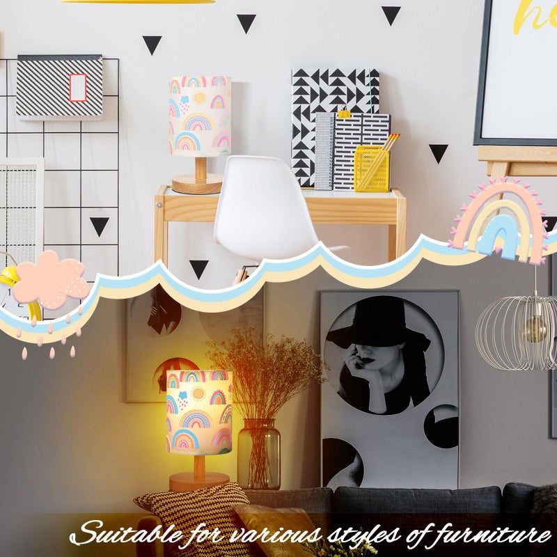 VIHOSE Rainbow Kids Table Lamp for Bedroom Kids Bedside Lamp with Linen Wooden Nightstand Cartoon Nursery Lampshade for Girls Boys Living Room - Image 4