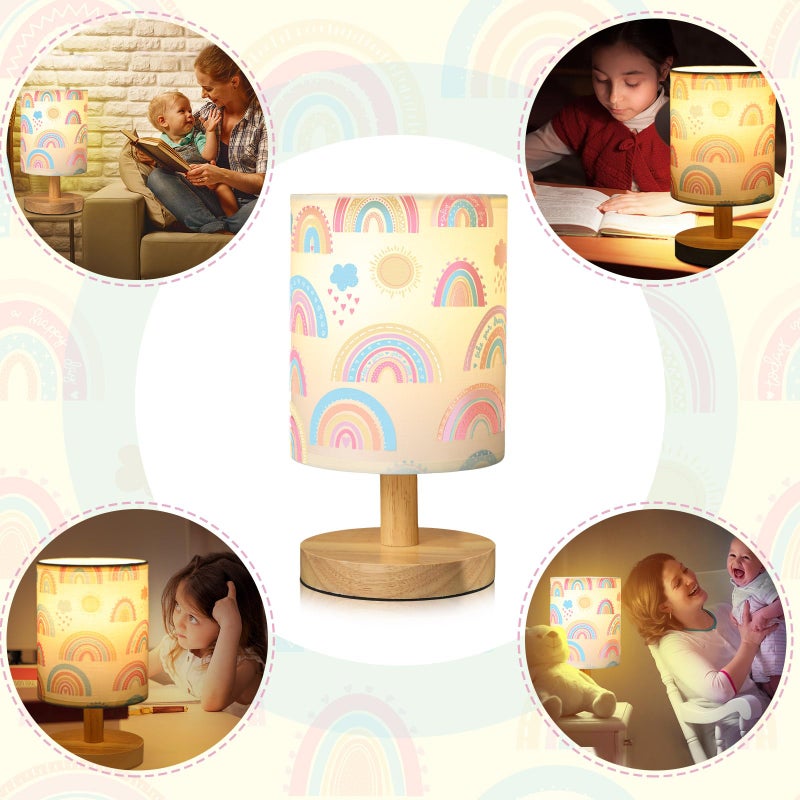 VIHOSE Rainbow Kids Table Lamp for Bedroom Kids Bedside Lamp with Linen Wooden Nightstand Cartoon Nursery Lampshade for Girls Boys Living Room - Image 2