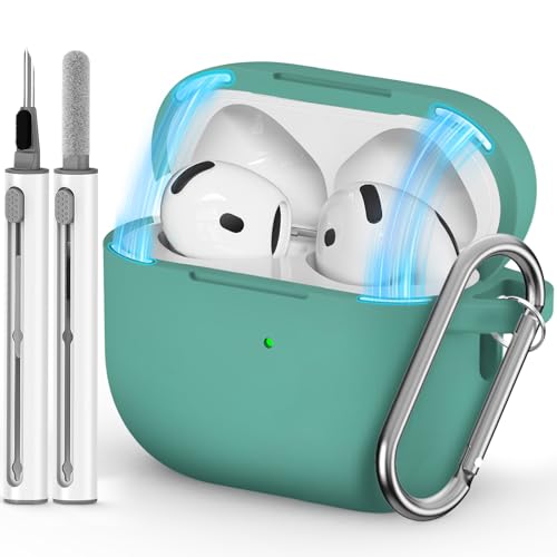 Ljusmicker for AirPods 4 Case 2024 with Cleaner Kit,Soft Silicone Protective Cover for Apple AirPods 4th Generation Cases for Women Men,for AirPod 4 Case Accessories with Keychain-Magnetic Green - Image 1