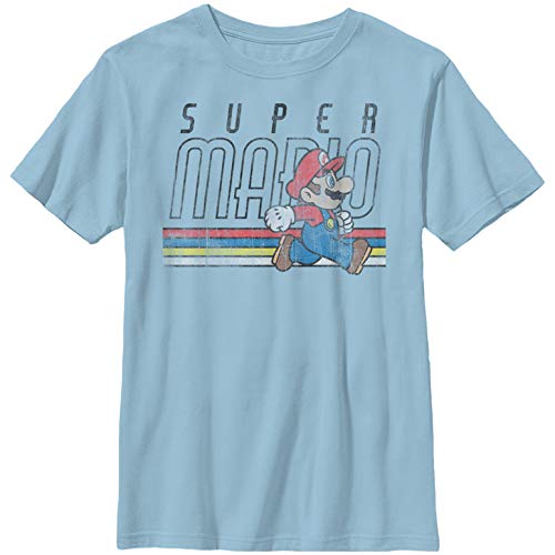 Nintendo Boy's Throwback Mario T-Shirt, Small, Light Blue - Image 1