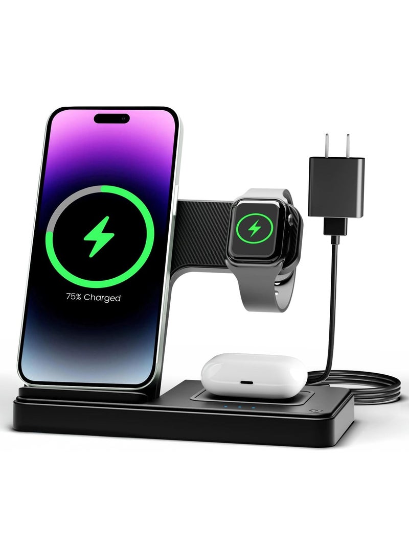 شاحن لاسلكي محطة شحن iPhone: حامل شاحن 3 في 1 لأجهزة متعددة من Apple - iPhone 15 14 Pro Max 13 12 11 - ساعة 9 8 7 6 5 4 3 2 Se - Airpods 3 2 Pro  - Image 1
