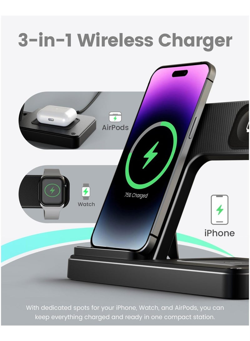 شاحن لاسلكي محطة شحن iPhone: حامل شاحن 3 في 1 لأجهزة متعددة من Apple - iPhone 15 14 Pro Max 13 12 11 - ساعة 9 8 7 6 5 4 3 2 Se - Airpods 3 2 Pro  - Image 3