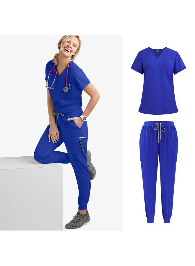 NIBEMINENT Multicolour Jogger Suits Doctor Nursing Uniforms Short Sleeve V-neck Tops Pocket Pants Nurse Scrubs Set Medical Clinical Clothes - Image 1