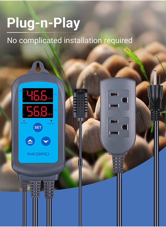 INKBIRD - INKBIRD Digital WiFi Humidity Controller IHC-200-WIFI Dual Outlet Pre-Wired Humidistat Support Humidifier Dehumidifier Fan - Image 1