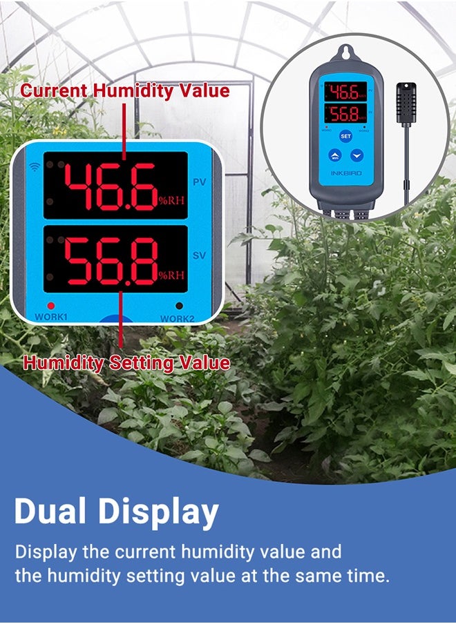 INKBIRD - INKBIRD Digital WiFi Humidity Controller IHC-200-WIFI Dual Outlet Pre-Wired Humidistat Support Humidifier Dehumidifier Fan - Image 1