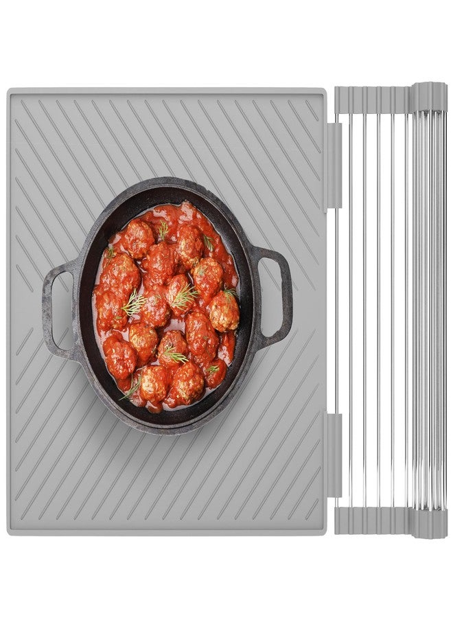 HIGHERHUMAN Silicone Dish Drying Mat and Dish Drain Rack System All in One Counter and Sink Rack (Medium Grey) - Image 1