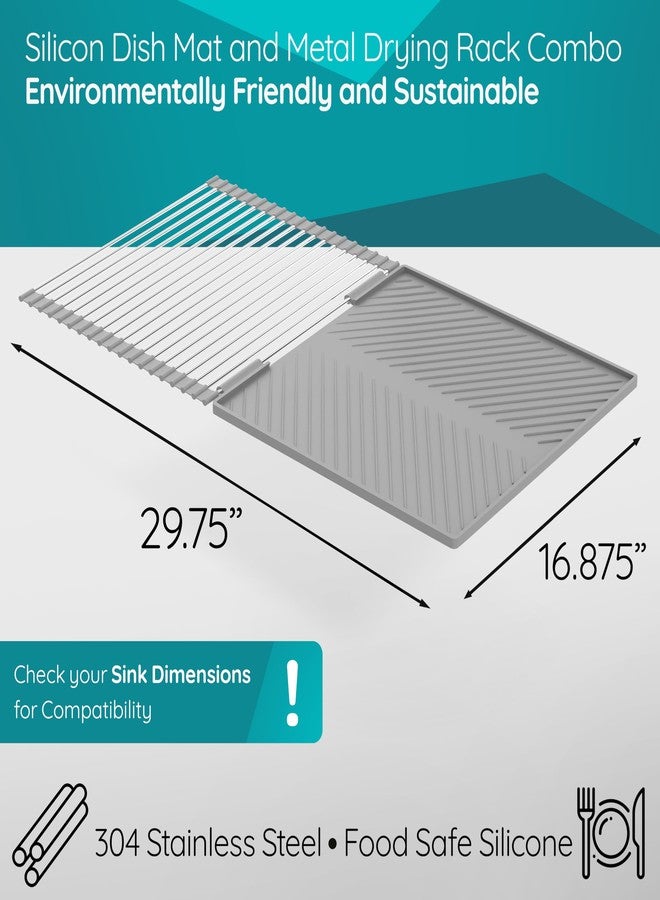 HIGHERHUMAN Silicone Dish Drying Mat and Dish Drain Rack System All in One Counter and Sink Rack (Medium Grey) - Image 3