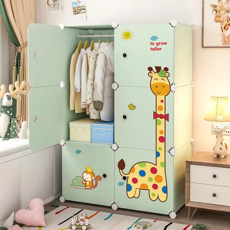 EXVITO 12 Door Kids Plastic Wardrobe for Clothes, Foldable Plastic Almirah for Clothes, Collapsible Wardrobe for Storage, Baby Cupboard for Clothes Storage - (Dyno Green, 8 Door) - Image 2