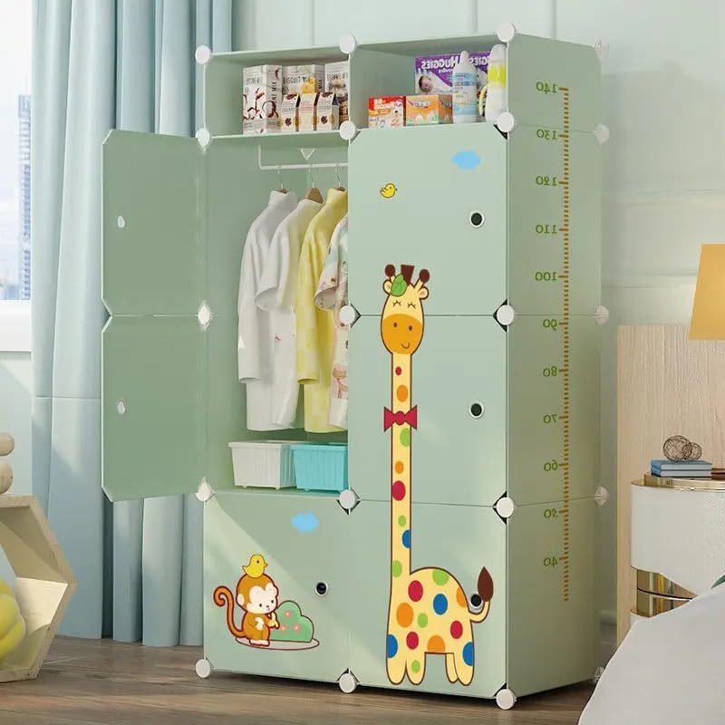 EXVITO 12 Door Kids Plastic Wardrobe for Clothes, Foldable Plastic Almirah for Clothes, Collapsible Wardrobe for Storage, Baby Cupboard for Clothes Storage - (Dyno Green, 8 Door) - Image 1