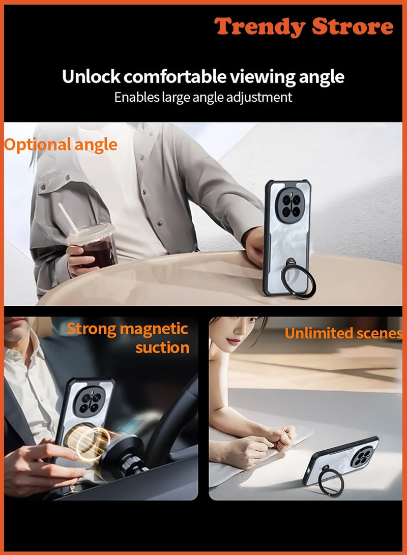 For Honor Magic 7 Pro Case, Rotatable Magnetic Ring Stand, Transparent Anti-Yellowing Mobile Cover, Shockproof Protection Back Cover - Image 2