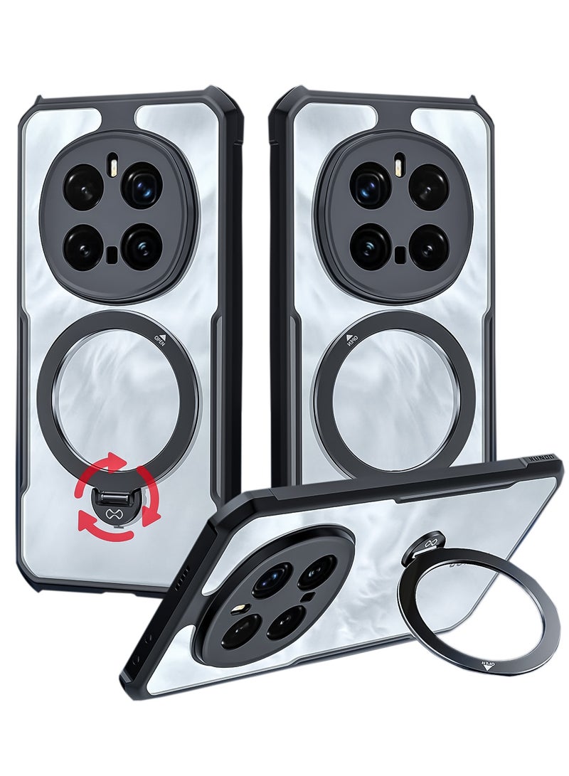 For Honor Magic 7 Pro Case, Rotatable Magnetic Ring Stand, Transparent Anti-Yellowing Mobile Cover, Shockproof Protection Back Cover - Image 1