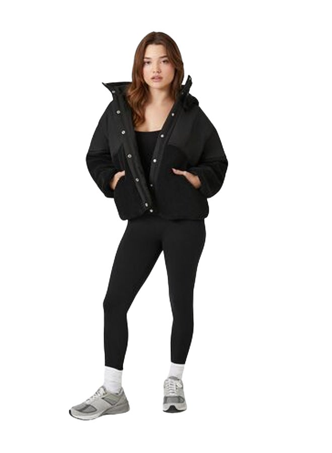 FOREVER 21 Hooded Faux Shearling Bomber Jacket 
