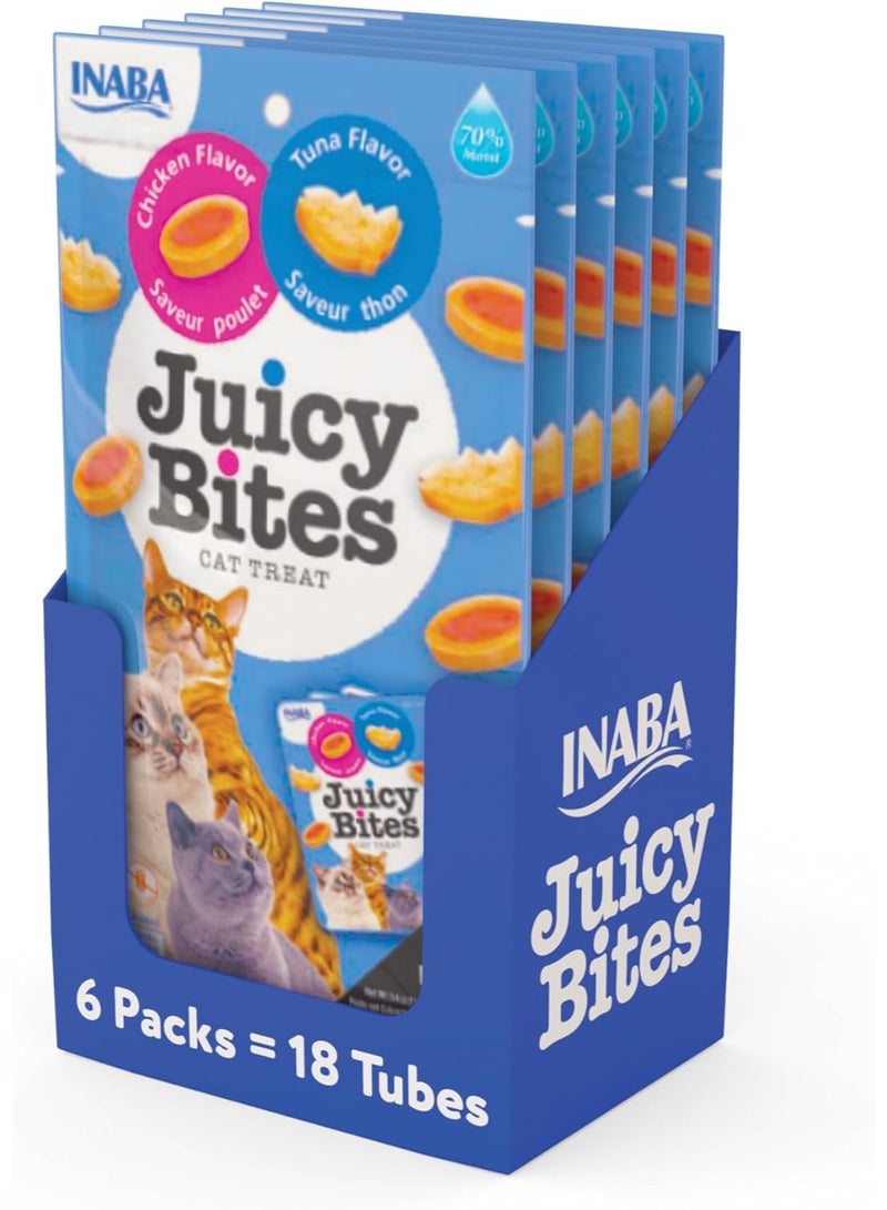 INABA Juicy Bites, Moist & Chewy Cat Treats with Vitamin E and Green Tea Extract, 0.4 Ounces per Pouch, 18 Pouches (3 per Bag), Tuna and Chicken - Image 1