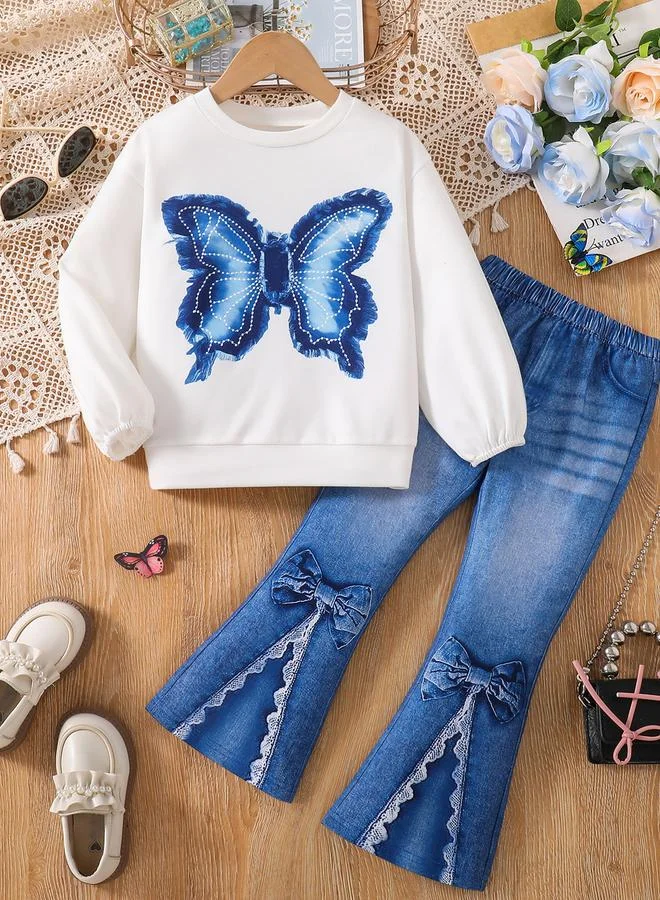 Take Two Take Two Girls Butterfly Print Top and Flare Pants Set