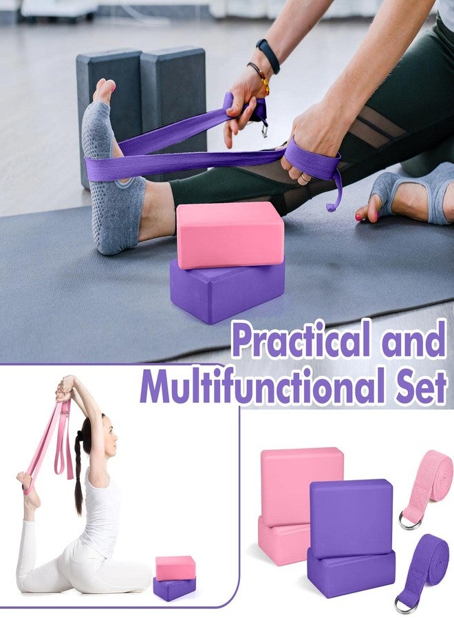 Jexine 6 Pcs Yoga Block and Strap Set 4 Pcs 9 x 6 x 3 Inches EVA Foam Pilates Block 2 Pcs Cotton Yoga Strap for Beginners Experienced Pilates Fitness Stretching - Image 4