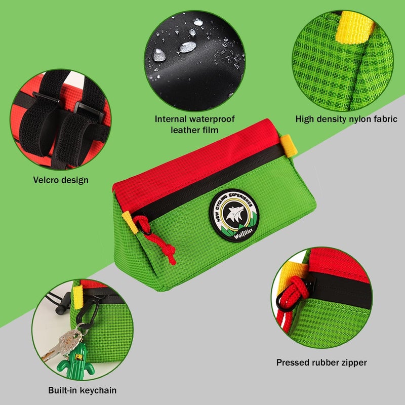 Vortika Bike Handlebar Bag,Kids Bicycle Front Basket Pack,Waterproof Bikes Bag,Small Bicycle Handle Bar Bag for Boys Girls Men Women (Green + Red) - Image 2