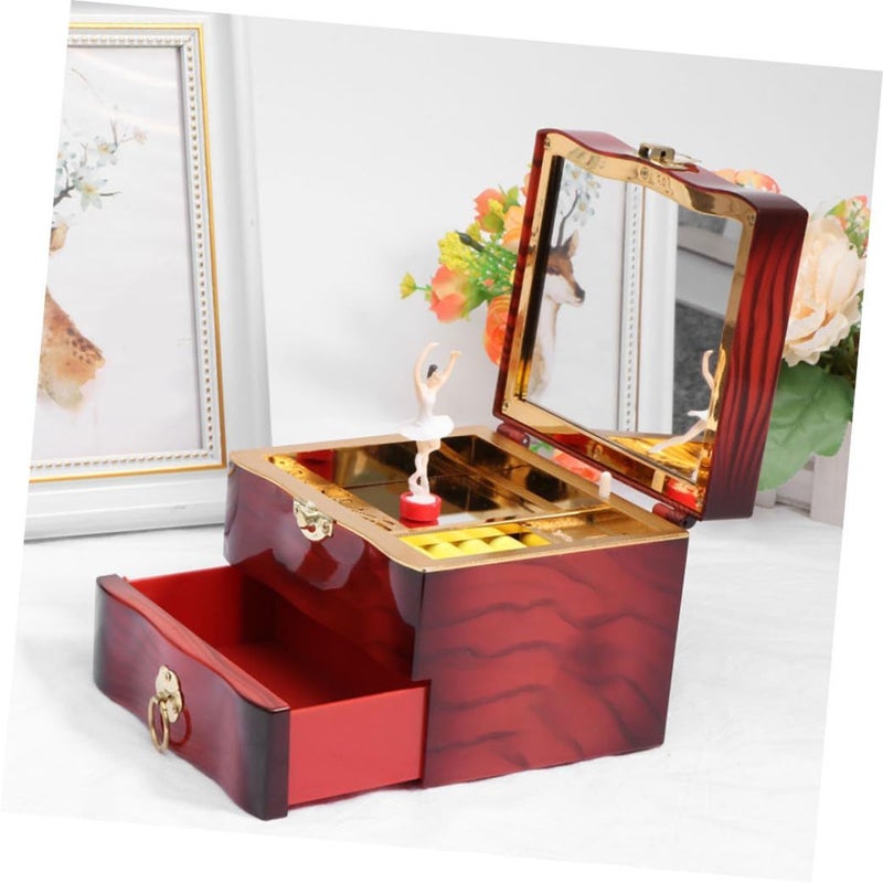 Creative Music Jewelry Box With Dancing Ballerina Figurine Red Jewelry Storage Container For Girls - Image 5