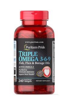 Puritan Triple Omega 3-6-9 Fish, Flax & Borage Oils 240  Softgels 