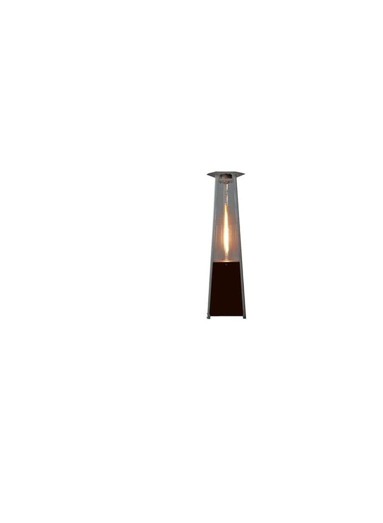 Commercial Natural Gas Patio Heater 3-Sided Pyramid Style Quartz Glass Tube Hammered Mocha Bronze Finish Adjustable Flame Safety Shut Off  With Wheels
