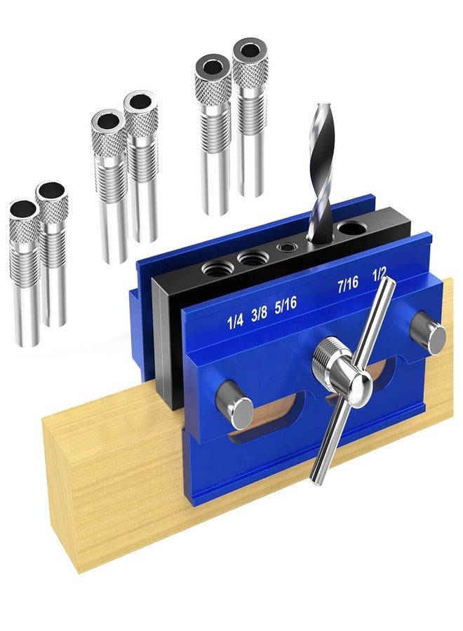 Zalaxt Self Centering Doweling Jig Kit, Adjustable Width Dowel Jig for Straight Holes with 6PCS Drill Bushings Blue - Image 1