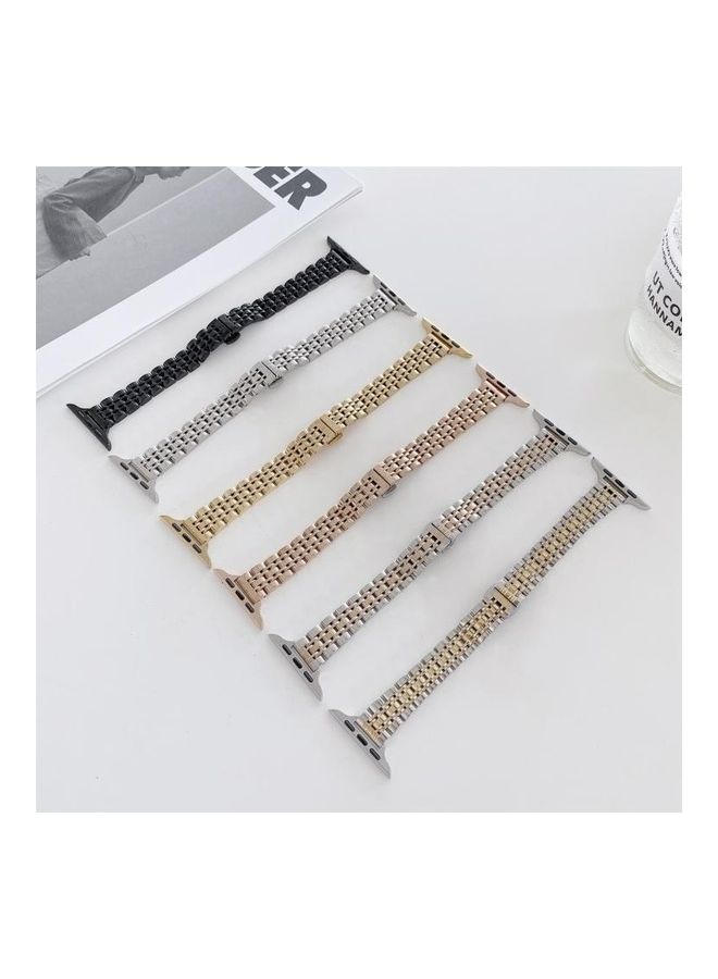 NIBEMINENT Seven-beads Steel Replacement Strap Watchband For Apple Watch Series 7/6/SE/5/4/3/2/1 45/44/42mm Silver Rose Gold - Image 5