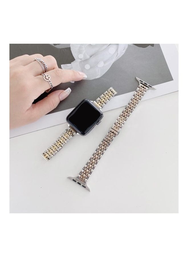 NIBEMINENT Seven-beads Steel Replacement Strap Watchband For Apple Watch Series 7/6/SE/5/4/3/2/1 45/44/42mm Silver Rose Gold - Image 2